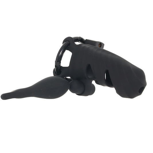 FANTASY C-RINGZ COCK BLOCKER WITH ASS-GASM PLUG - BLACK
