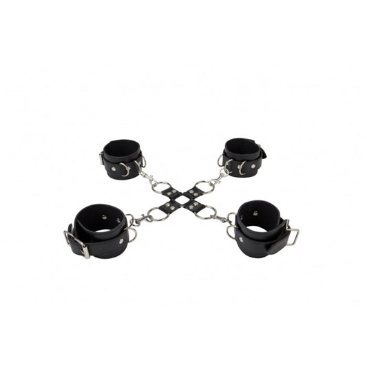 LEATHER HAND AND LEGCUFFS - BLACK