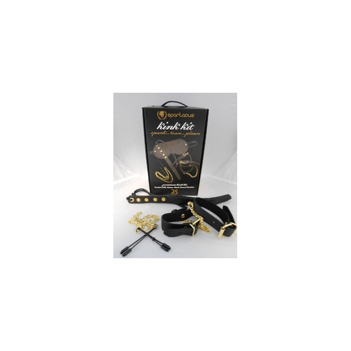 KINK KIT (CUFFS, SLAPPER, NIPPLE CLAMP & BLINDFOLD)