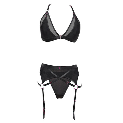PINK PUSSYCAT GARTER SET - OS - BLACK