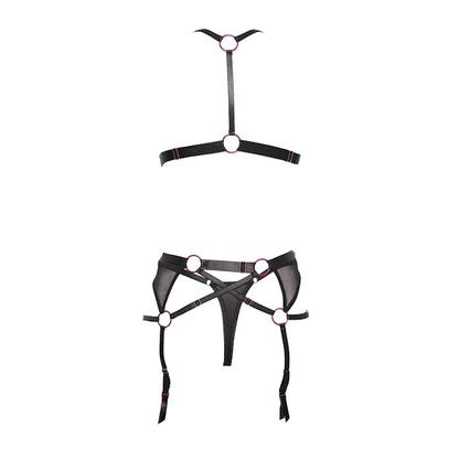 PINK PUSSYCAT GARTER SET - OS - BLACK