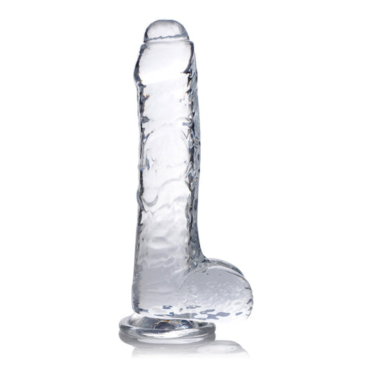 JOCK C-THRU SLIM 8" WITH BALLS CLEAR TPE DILDO