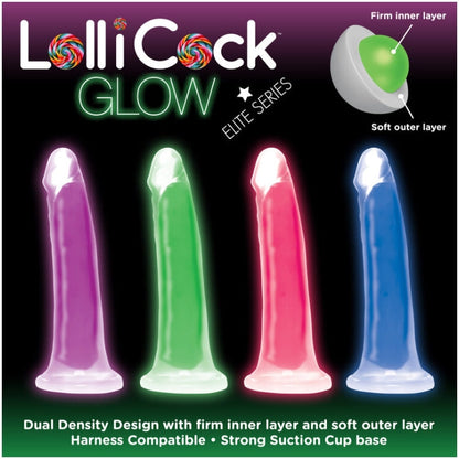 LOLLICOCK 7" GLOW-IN-THE-DARK SILICONE DILDO  - GREEN
