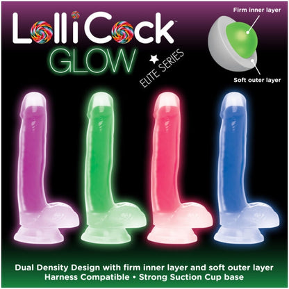 LOLLICOCK 7" GLOW-IN-THE-DARK SILICONE DILDO W/BALLS PUR