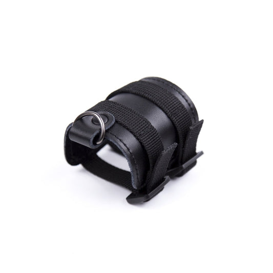 COCKRING W/2 STRIPS AND METAL RINGLET LEATHER - BLACK