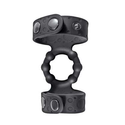 MAGIC BEADED COCK RING & ADJUSTABLE BALL STRAPS - BLACK