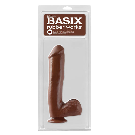 DILDO W/ SUCTION CUP 10" BROWN BASIX RUBBER WORKS
