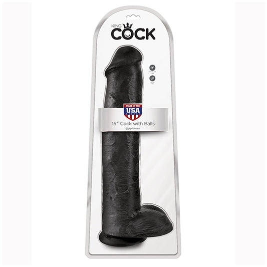 KING COCK 15IN COCK WITH BALLS - BLACK
