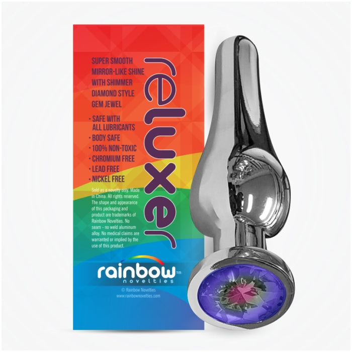 BUTT PLUG TALL STEEL 5" THE RELUXER W/ SHIMMER JEWELS