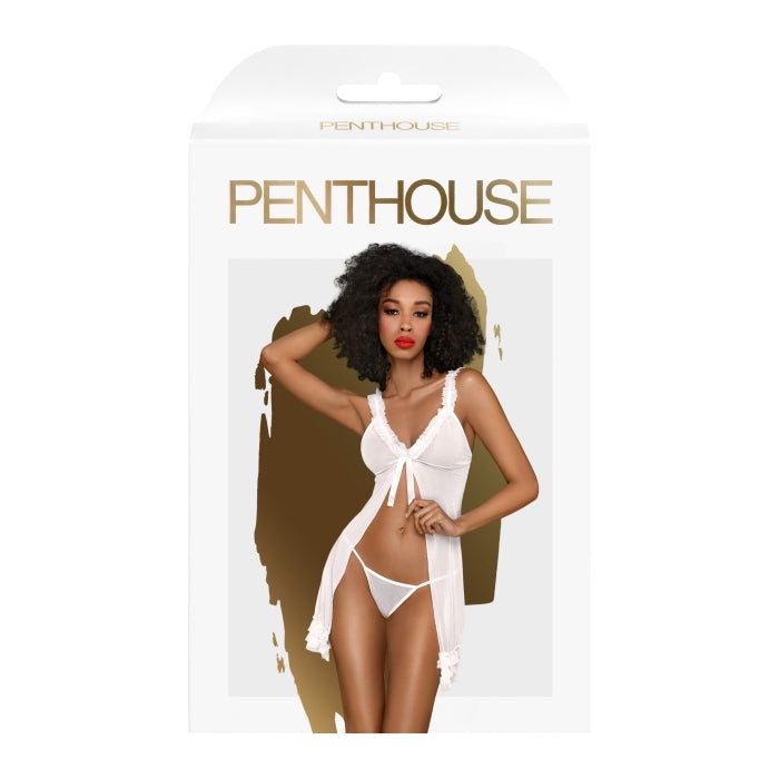 RUFFLE BABY DOLL W/ THONG 2PCS WHITE S-M AFTER SUNSET