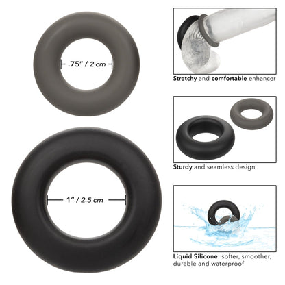 COCK RING BLACK ALPHA LIQUID SILICONE PROLONG SET OF 2