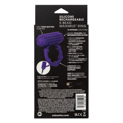 SILICONE RECHARGEABLE 5 BEAD MAXIMUS RING - PURPLE