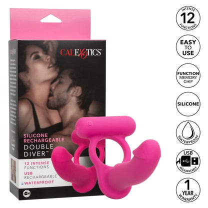 SILICONE RECHARGEABLE DOUBLE DIVER - PINK