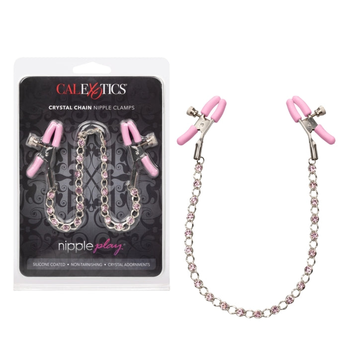 NIPPLE PLAY CRYSTAL CHAIN NIPPLE CLAMPS - PINK 12"