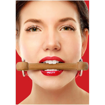 WOODEN BRIDLE RED GAG WITH LEATHER STRAPS