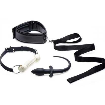 PUPPY PLAY SET BONE GAG, TAIL ANAL PLUG & COLLAR - BLACK
