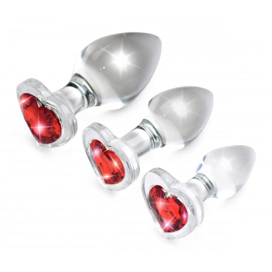BS RED HEART GEM GLASS ANAL PLUG - SET