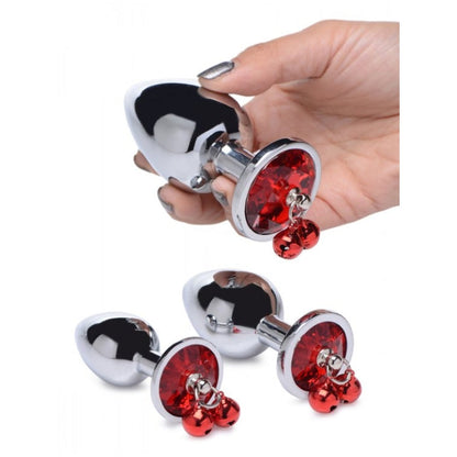 BS RED GEM WITH BELLS ANAL PLUG SET 4"