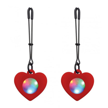 CH SILICONE LIGHT UP HEART TWEEZER NIPPLE CLAMPS 4.5"